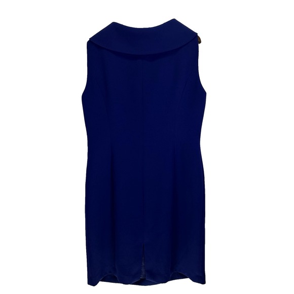Tahari ASL Jackie O Sheath Dress Size 14 Blue 60's Classic Envelope Collar - Picture 2 of 16